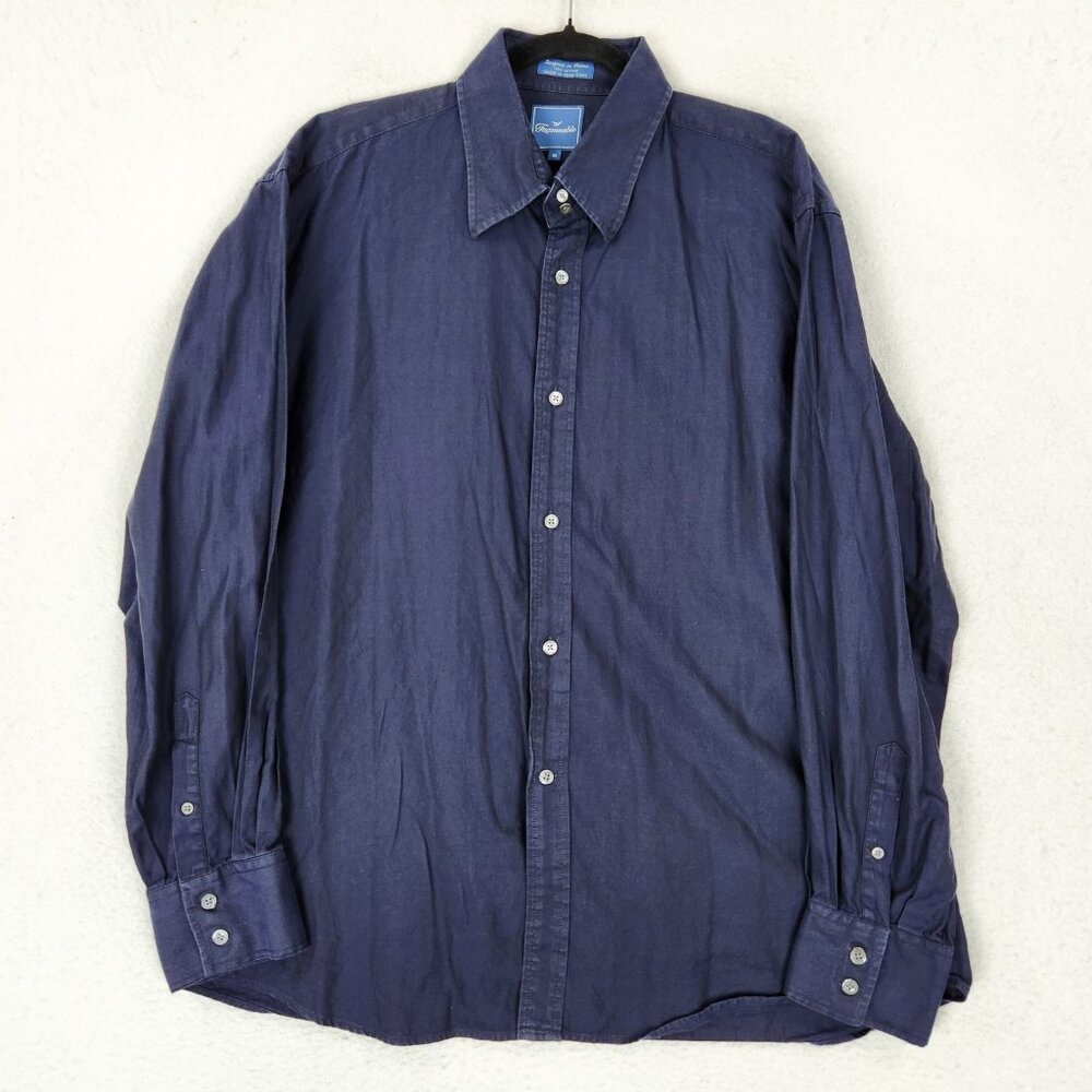 Faconnable Shirt Men XL Navy Blue Vintage Long Sleeve Cotton Button Up Casual